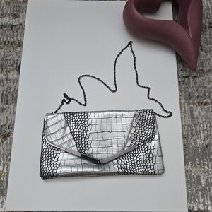 Jessica McClintock Silver Crocodile Pattern Clutch